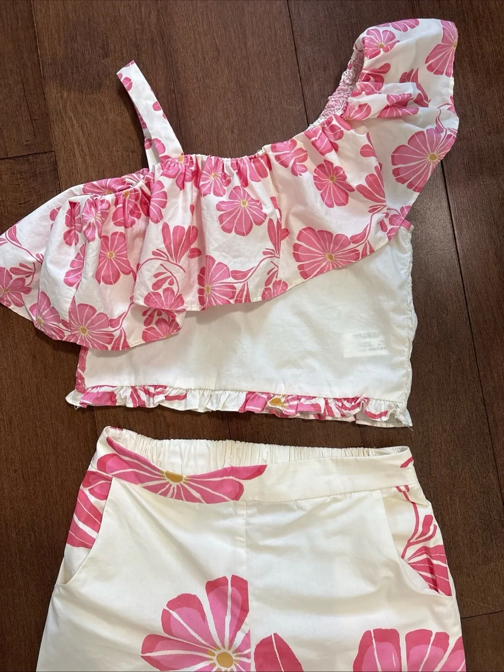 Zara Kids Girls Pink Floral Ruffle Top and Pants Set Size 11-12 Years